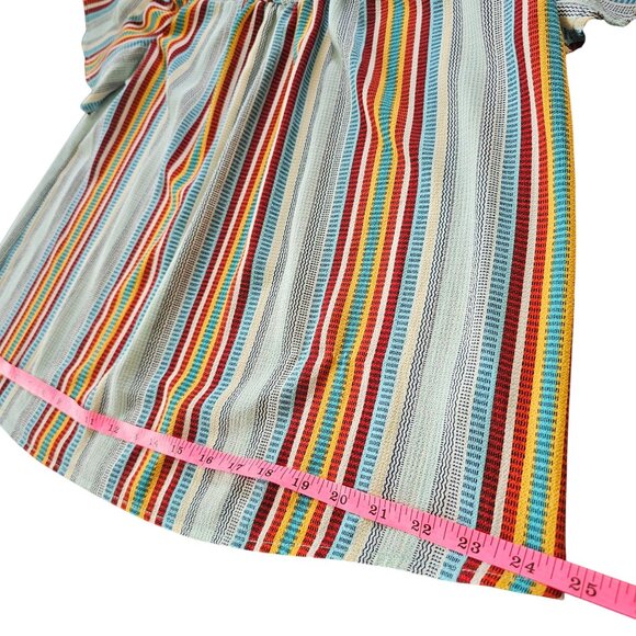 Monteau Striped Open Shoulder Top With Ruffled Sleeves size Large - Picture 8 of 13